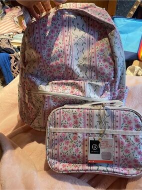 NWT BUNDLE Backpack and Lunchbox in Pink and Green Coquette Pattern
